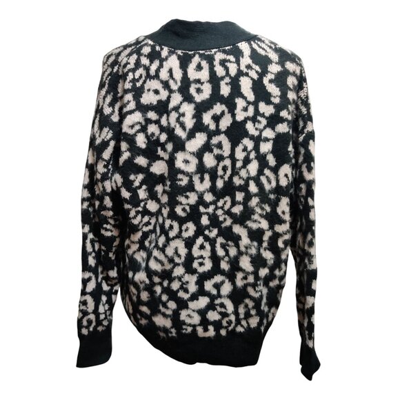 Universal Thread S Black White Leopard Print Knit Cardigan Button Front Sweater - Picture 3 of 8